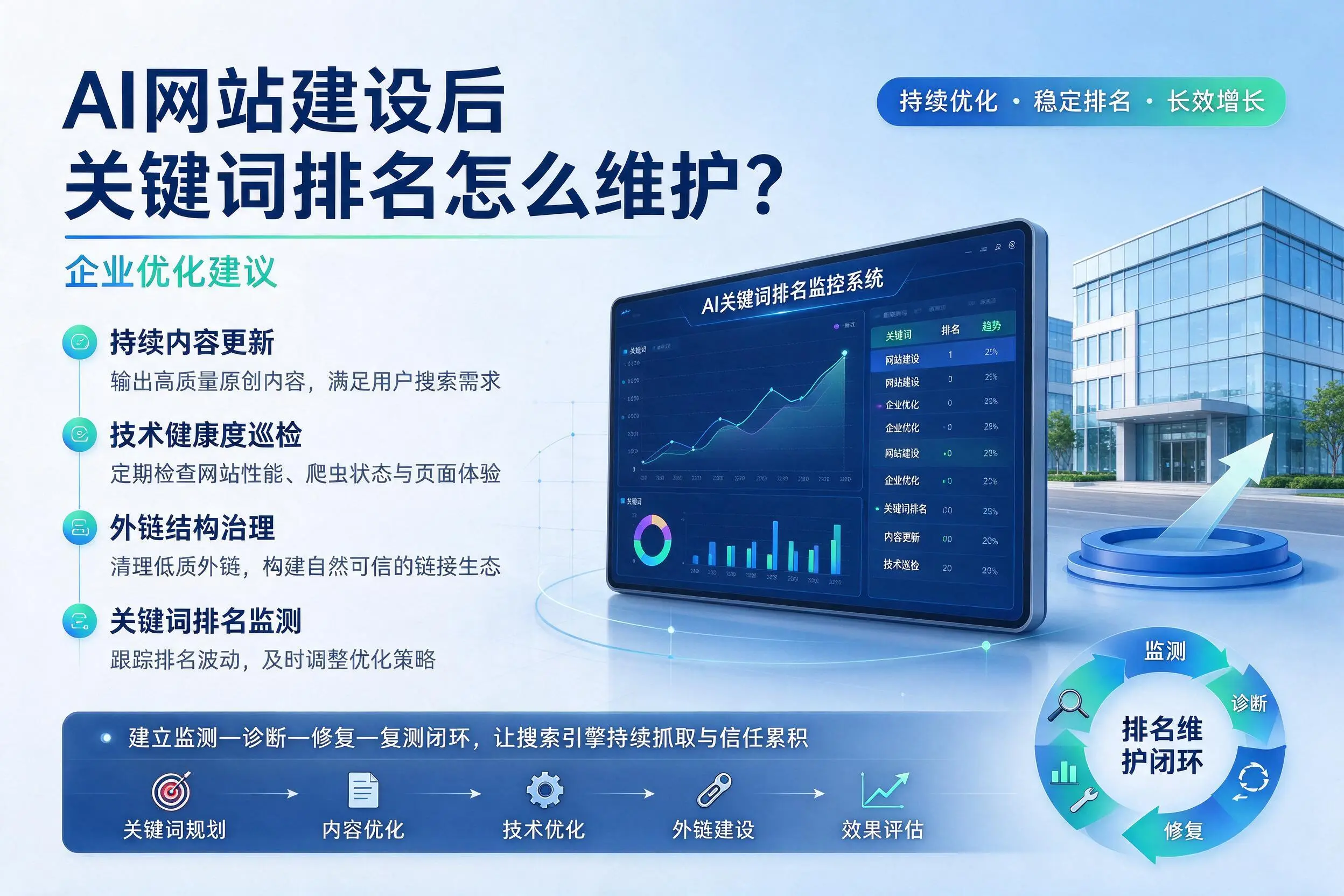AI网站建设后关键词排名怎么维护?武汉企业优化建议