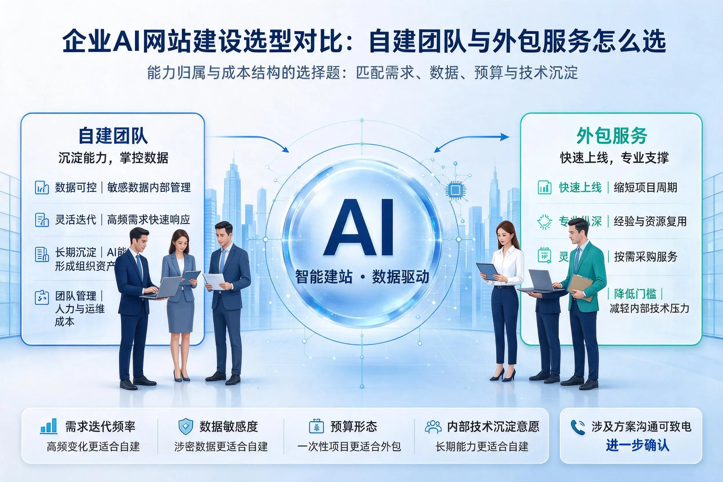 武汉企业AI网站建设选型对比：自建团队与外包服务怎么选